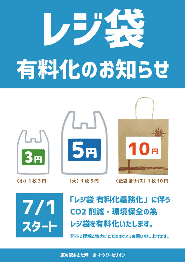 レジ袋有料化のお知らせ | 道の駅あきた港 ポートタワー セリオン